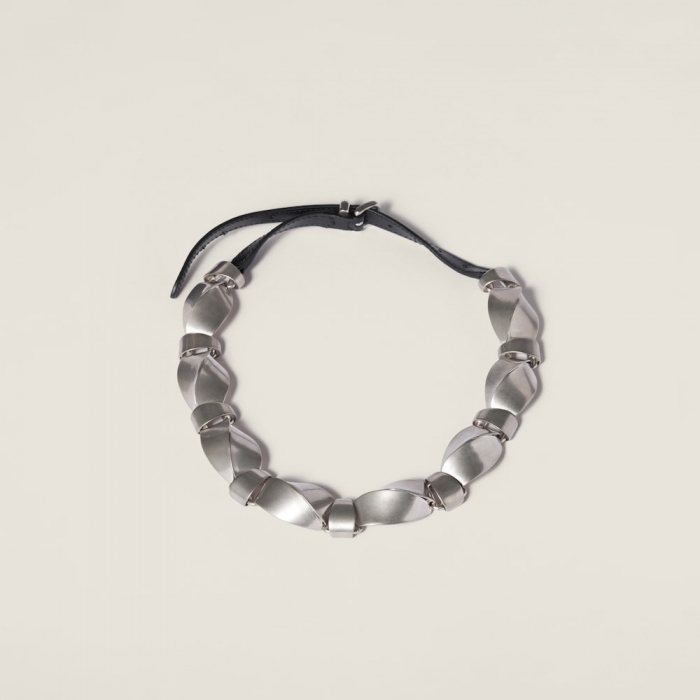 Miu Miu Metal and leather necklace Silver / Vintage / Black