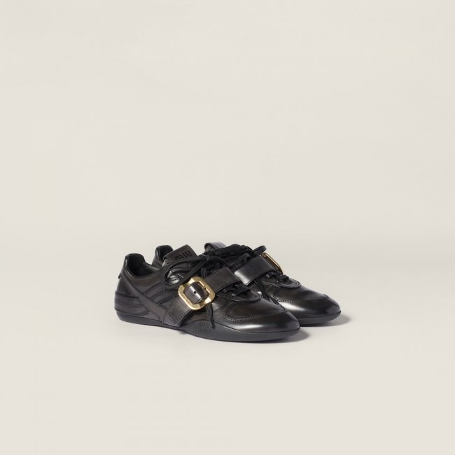 Miu Miu Gymnasium leather sneakers with buckle Black