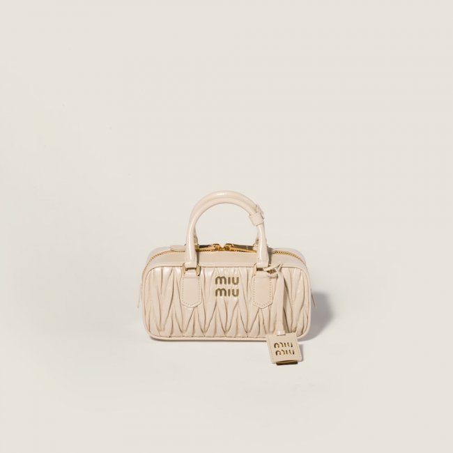Miu Miu Arcadie shiny matelassé leather bag Travertine Stone
