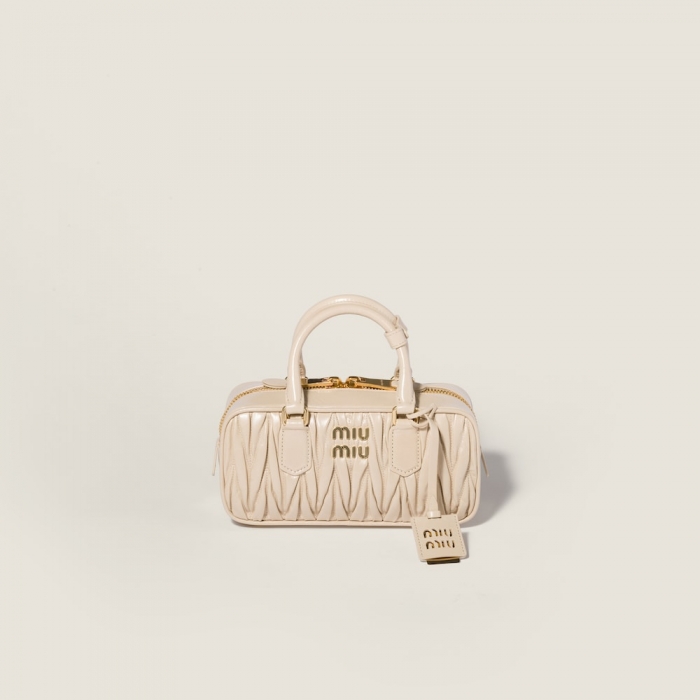Miu Miu Arcadie shiny matelassé leather bag Travertine Stone