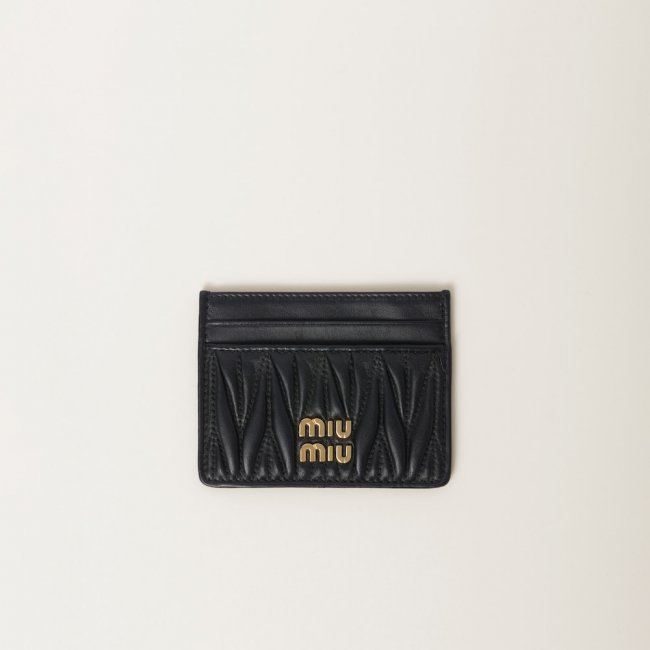 Miu Miu Matelassé nappa leather card holder Black