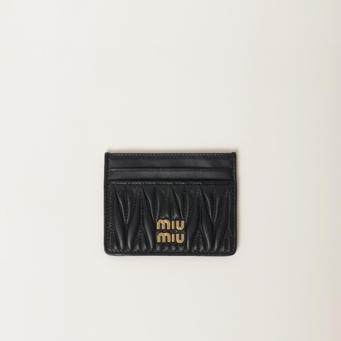 Miu Miu Matelassé nappa leather card holder Black