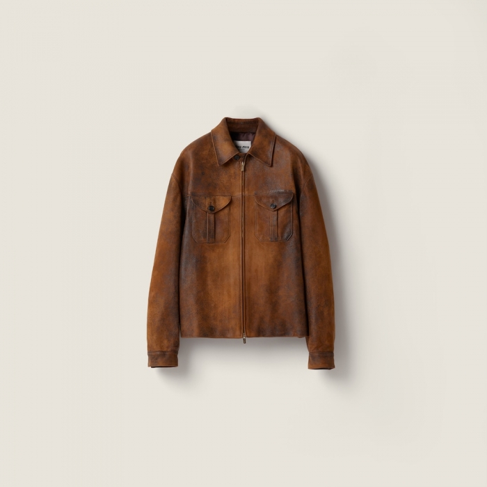 Miu Miu Waxed suede leather jacket Cognac