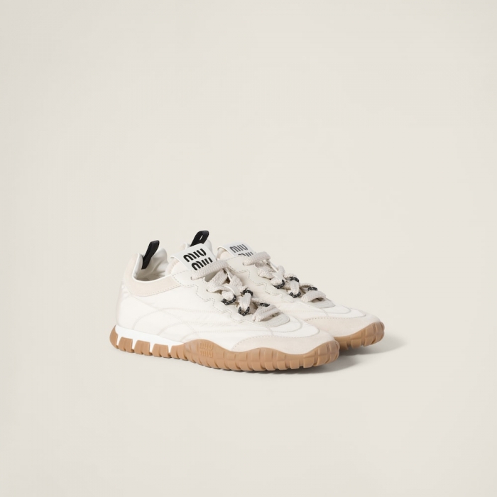 Miu Miu Tyre technical fabric and suede sneakers Ivory