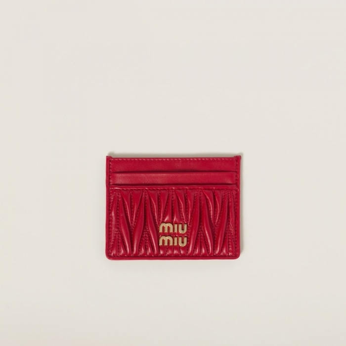 Miu Miu Matelassé nappa leather card holder Red