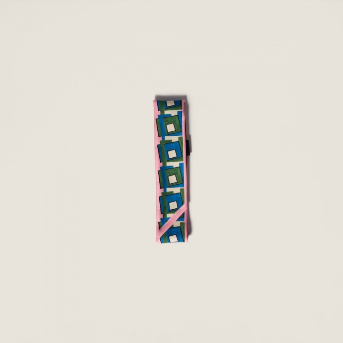 Miu Miu Printed silk skinny scarf - Pink/Laurel Green