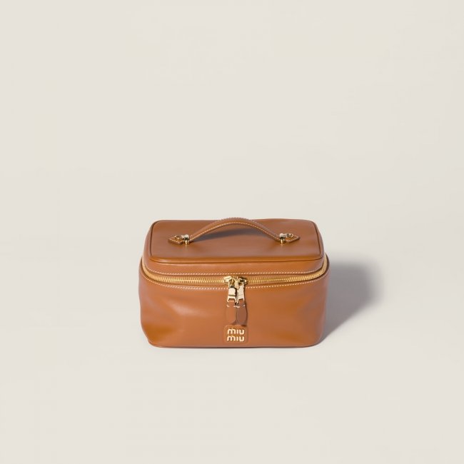 Miu Miu Leather beauty case - Cognac