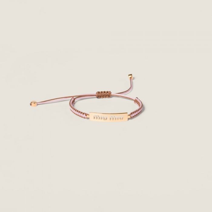 Miu Miu Cotton and metal bracelet Gold / Pink / Brown