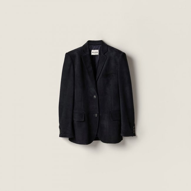 Miu Miu Waxed suede leather jacket Navy