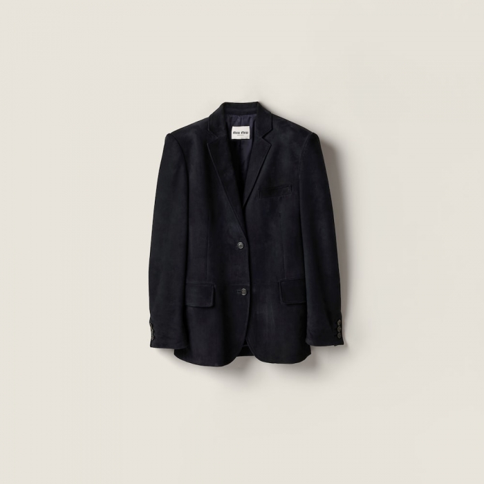 Miu Miu Waxed suede leather jacket Navy