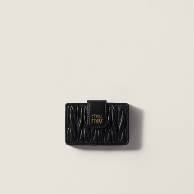 Miu Miu Matelassé nappa leather card holder Black