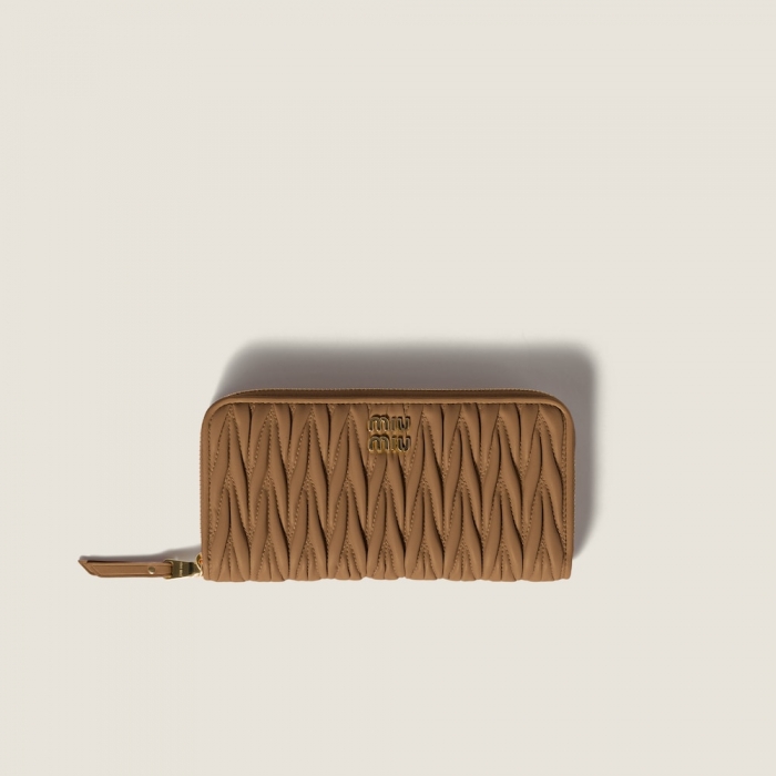 Miu Miu Large matelassé nappa leather wallet Caramel