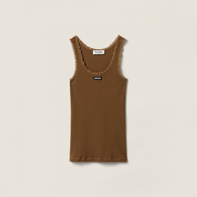 Miu Miu Garment-dyed cotton tank top Cocoa Brown
