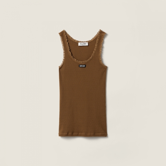 Miu Miu Garment-dyed cotton tank top Cocoa Brown
