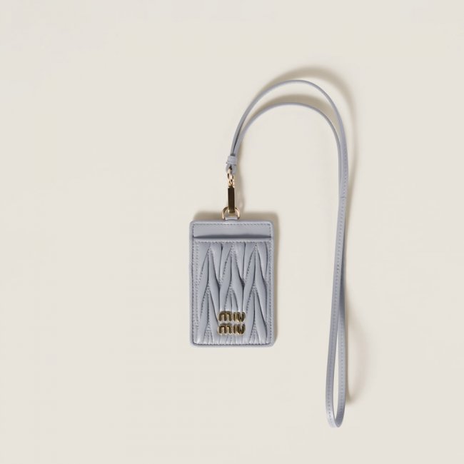 Miu Miu Matelassé nappa leather badge holder Pearl Gray