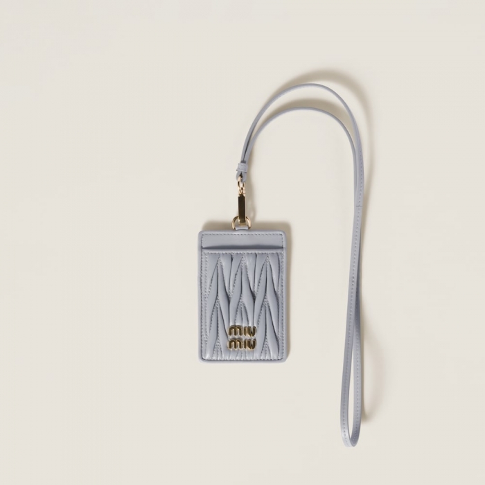 Miu Miu Matelassé nappa leather badge holder Pearl Gray