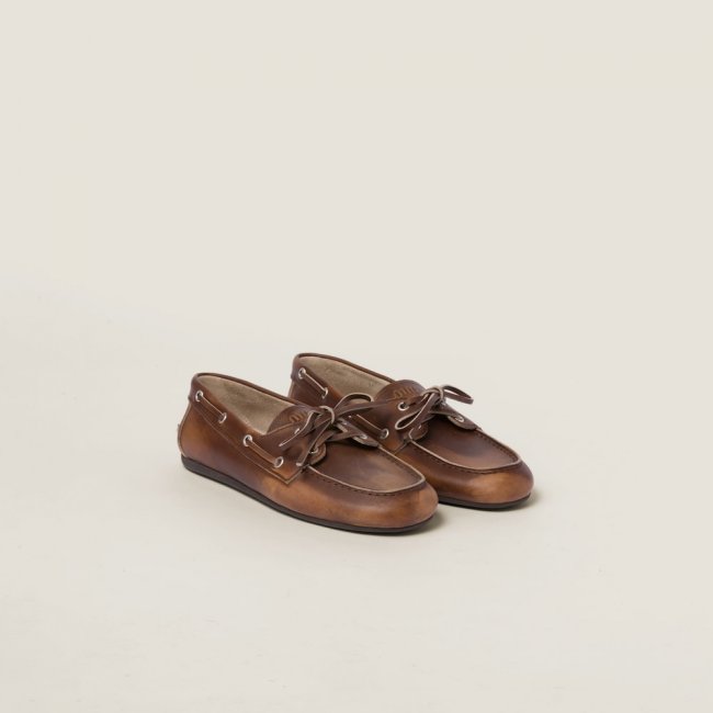 Miu Miu Unlined bleached leather boat shoes Sienna