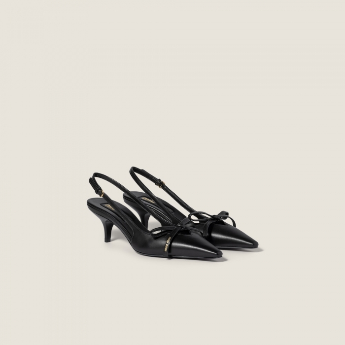 Miu Miu Leather slingback pumps with bow Black