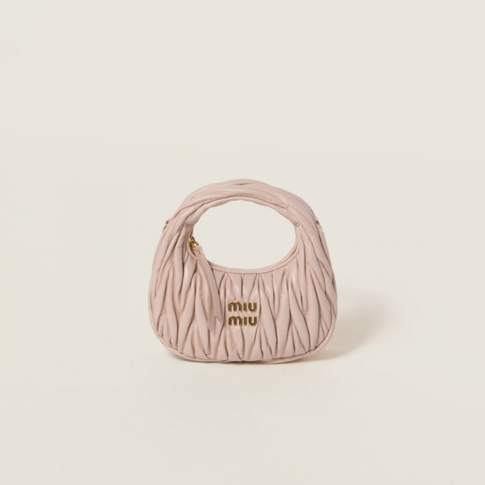 Miu Miu Wander matelassé nappa leather hobo mini-bag Powder Pink