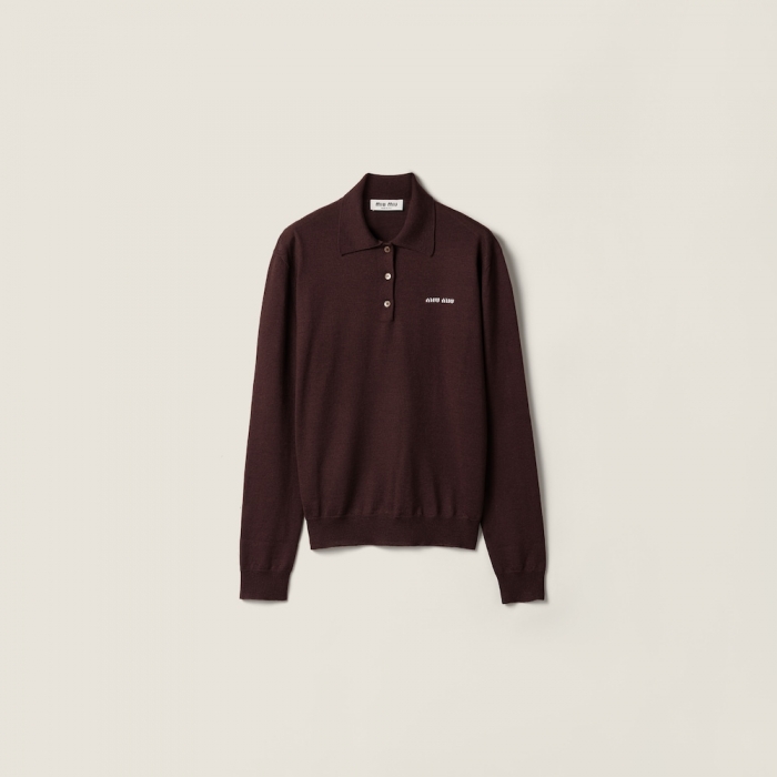 Miu Miu Wool knit polo shirt Cocoa Brown