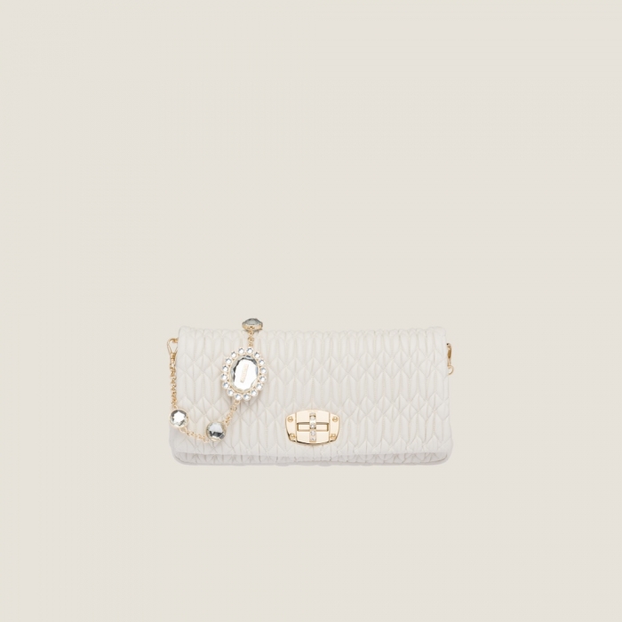 Miu Miu Iconic Crystal Cloqué Nappa leather bag White