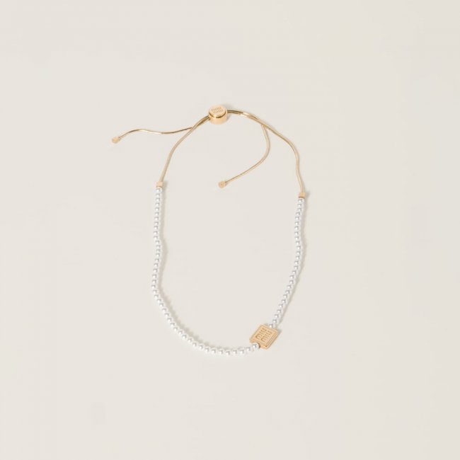 Miu Miu Pearl and metal choker Gold / Cream