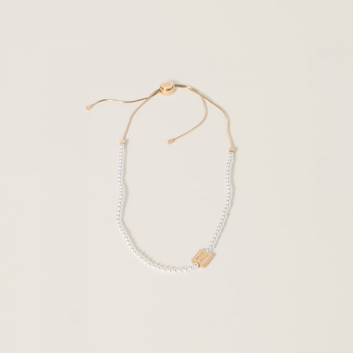 Miu Miu Pearl and metal choker Gold / Cream