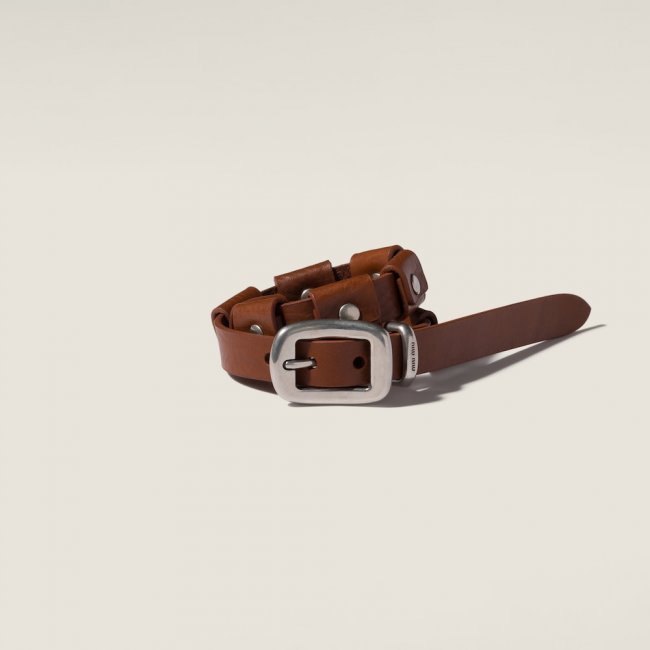 Miu Miu Leather bracelet with buckle Tobacco / Silver