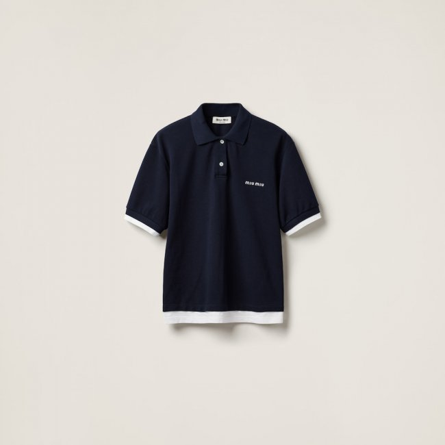 Miu Miu Piqué and jersey polo shirt Navy