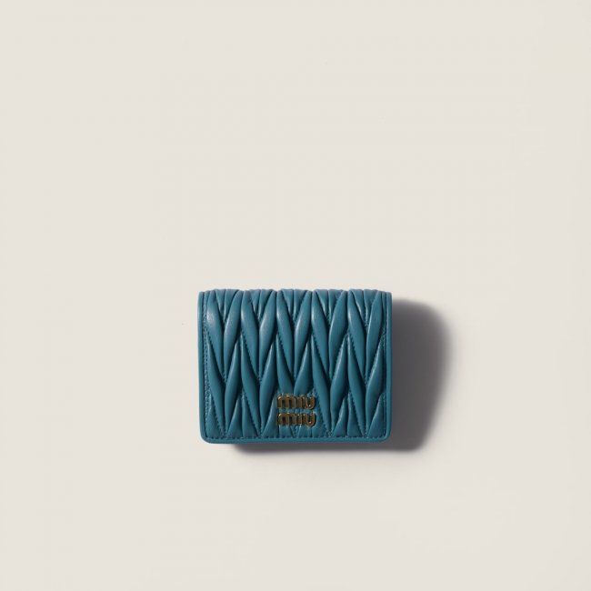 Miu Miu Small matelassé nappa leather wallet Marina Blue