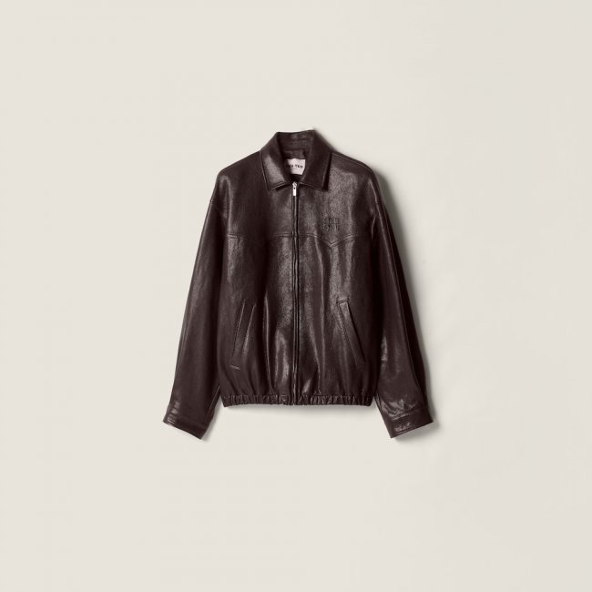 Miu Miu Leather blouson jacket Dark Brown