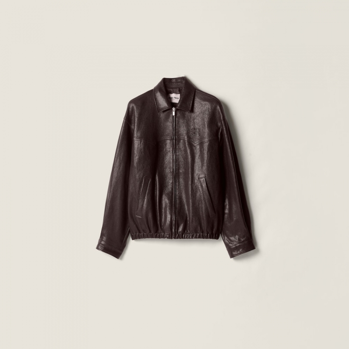 Miu Miu Leather blouson jacket Dark Brown