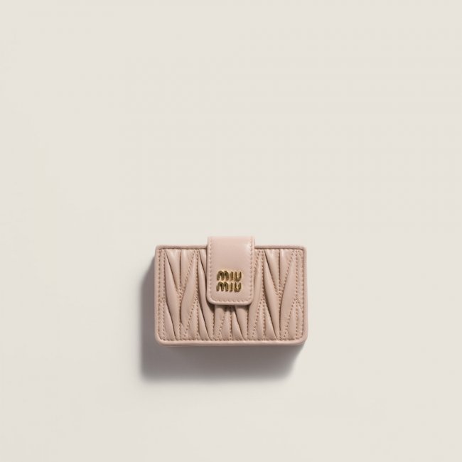 Miu Miu Matelassé nappa leather card holder Powder Pink
