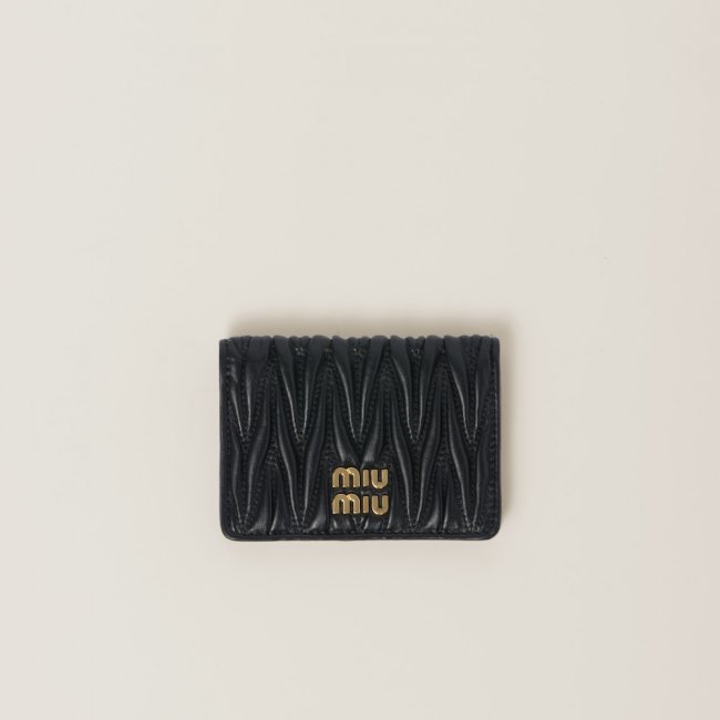 Miu Miu Matelassé nappa leather card holder Black