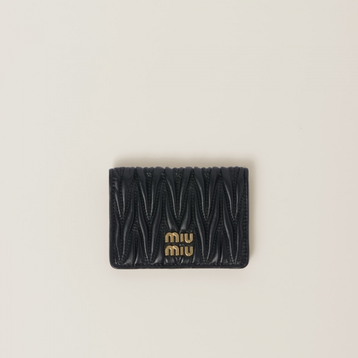 Miu Miu Matelassé nappa leather card holder Black