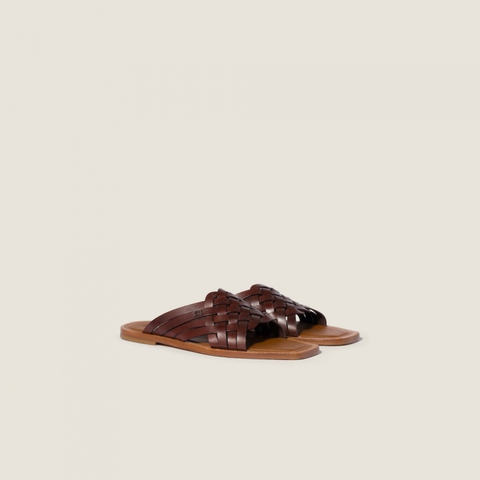 Miu Miu Leather slides Coffee