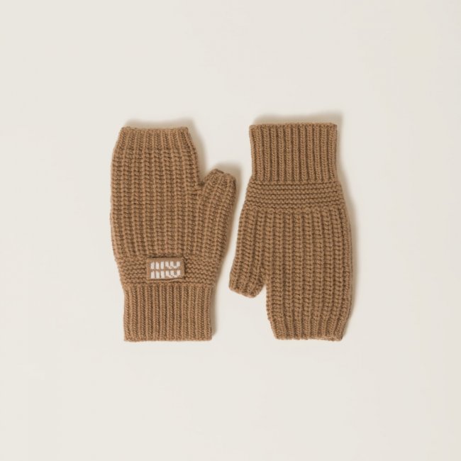 Miu Miu Wool and cashmere gloves - Camel Brown
