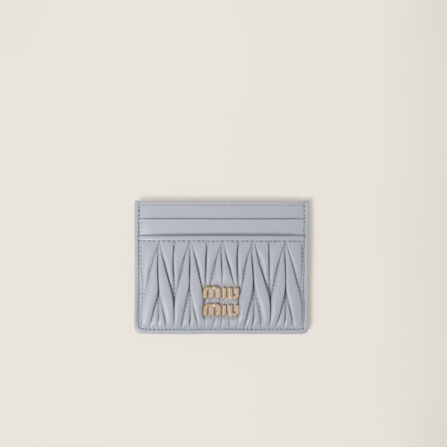 Miu Miu Matelassé nappa leather card holder Pearl Gray
