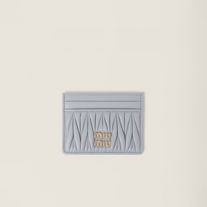 Miu Miu Matelassé nappa leather card holder Pearl Gray