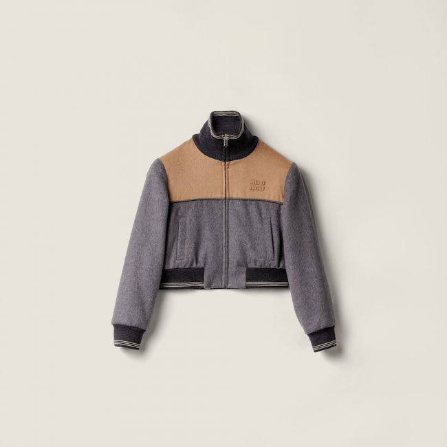 Miu Miu Velour blouson zipper jacket Gray / Camel