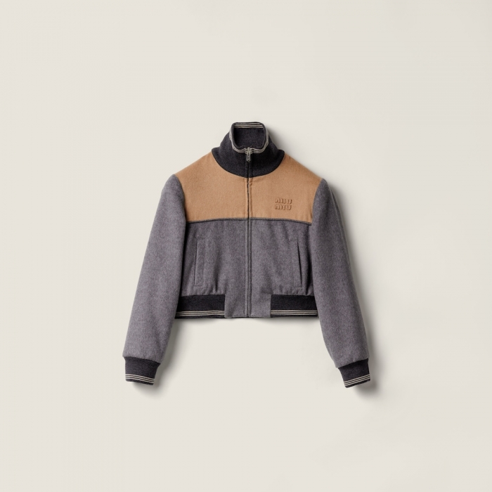 Miu Miu Velour blouson zipper jacket Gray / Camel