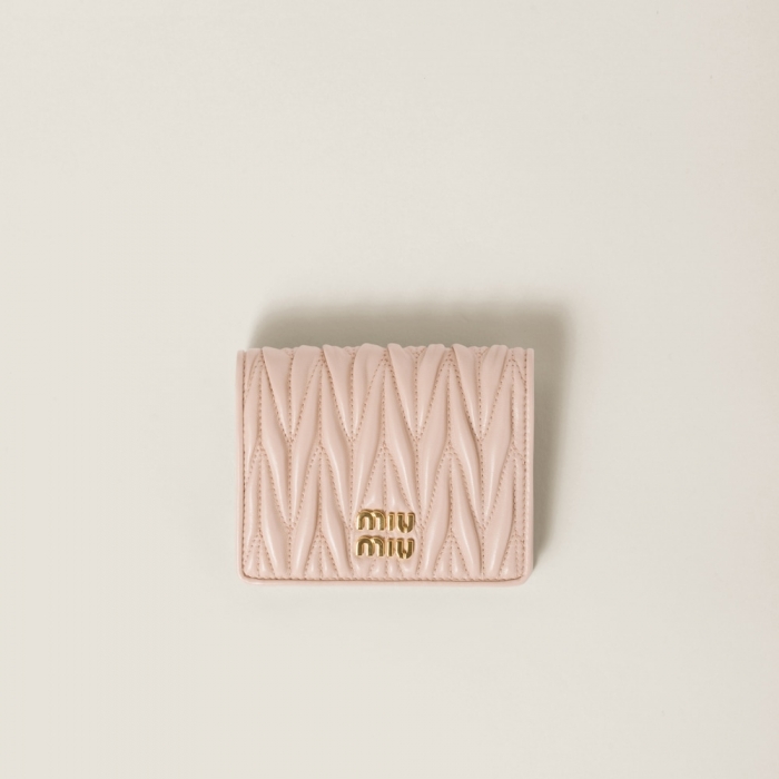 Miu Miu Small matelassé nappa leather wallet Powder Pink