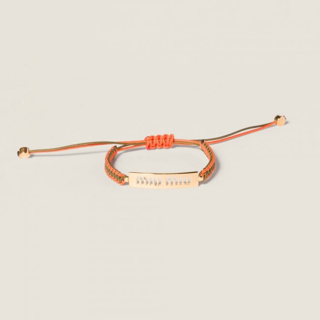 Miu Miu Cotton and metal bracelet Gold / Olive / Orange