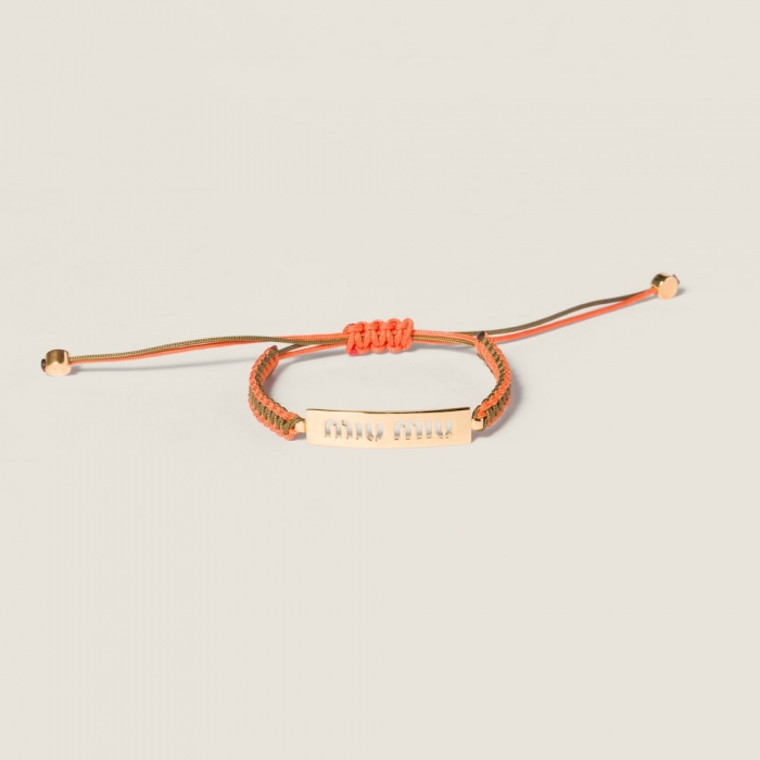 Miu Miu Cotton and metal bracelet Gold / Olive / Orange