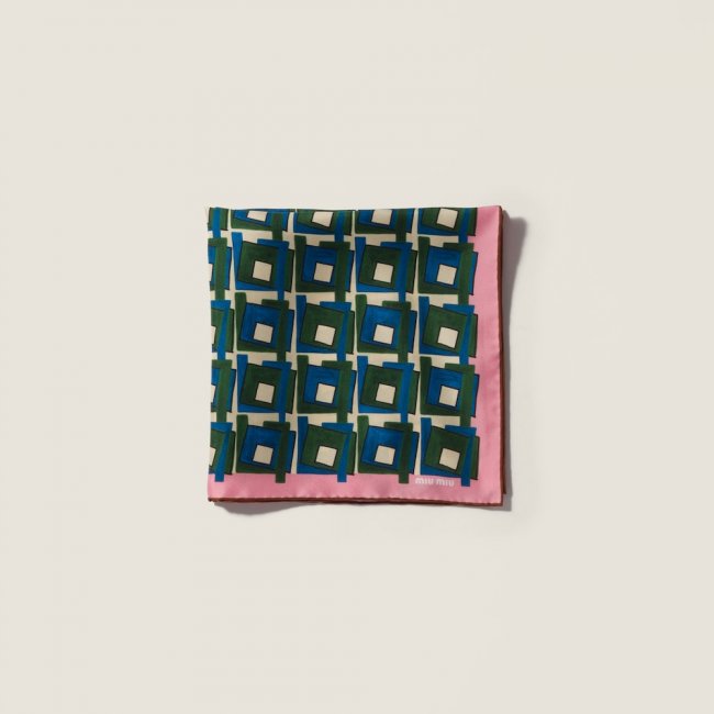Miu Miu Printed silk scarf - Pink/Laurel Green