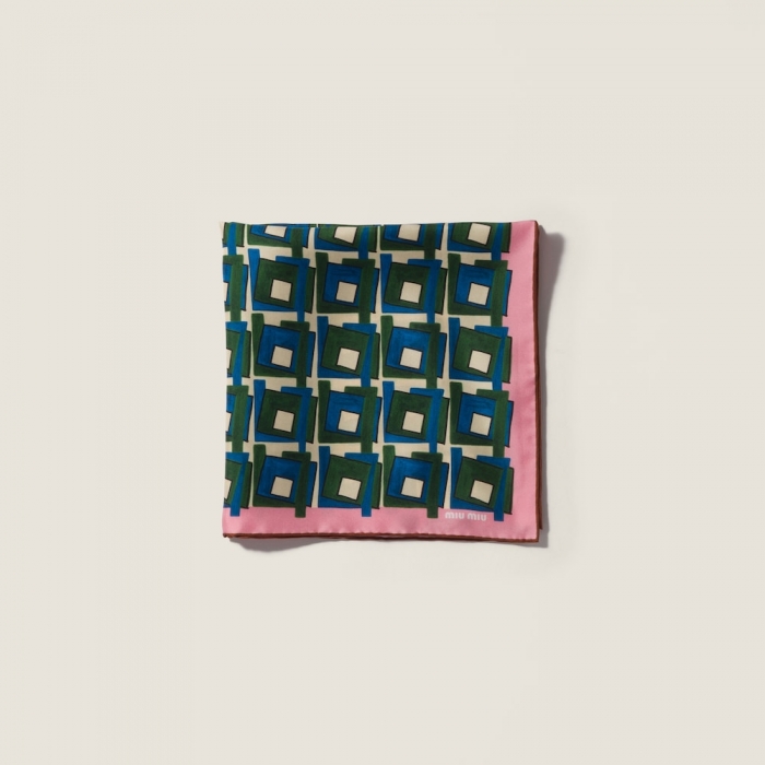Miu Miu Printed silk scarf - Pink/Laurel Green