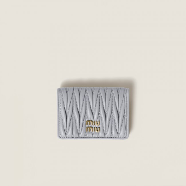 Miu Miu Matelassé nappa leather card holder Pearl Gray
