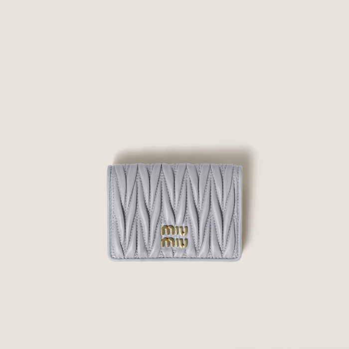 Miu Miu Matelassé nappa leather card holder Pearl Gray