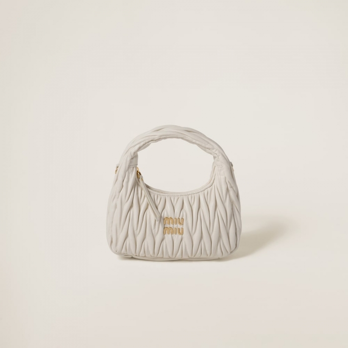 Miu Miu Wander matelassé nappa leather hobo bag White