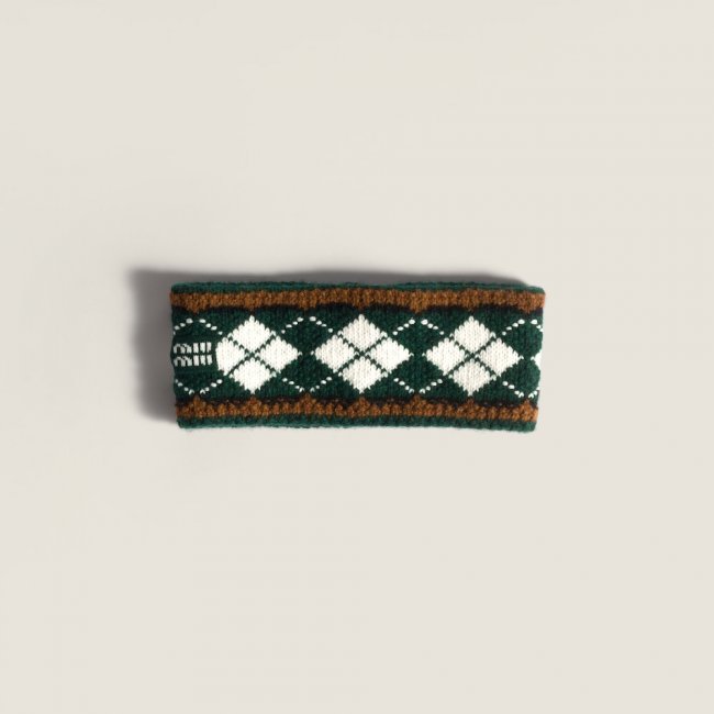 Miu Miu Wool and cashmere headband - Cognac/Billiard Green